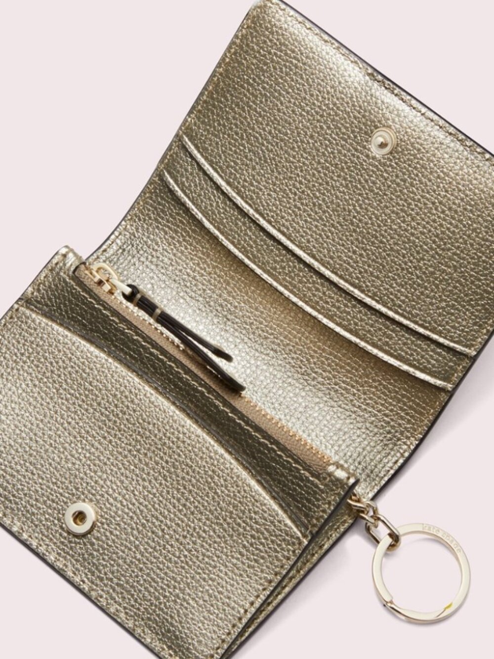 NWT~KATE SPADE~Sylvia Mini Wallet with key ring, Metallic Pale Gold - Picture 2 of 9